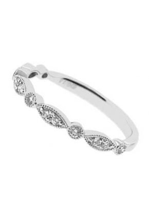Vintage Inspired Combination Set Band with Bezel and Micro Prong Set Round Diamonds Bordered by Beaded Milgrain in 18k White Gold