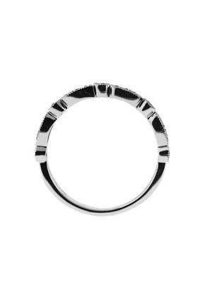 Vintage Inspired Combination Set Band with Bezel and Micro Prong Set Round Diamonds Bordered by Beaded Milgrain in 18k White Gold