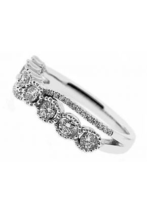 Crossover Style Right Hand Fashion Ring with Bezel Set Diamonds Surrounded by Beaded Milgrain in 18K White Gold