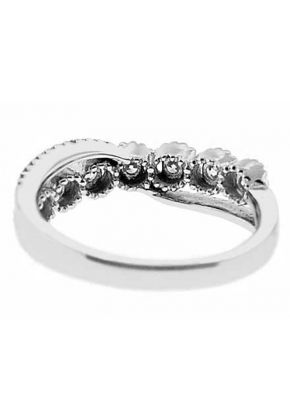 Crossover Style Right Hand Fashion Ring with Bezel Set Diamonds Surrounded by Beaded Milgrain in 18K White Gold