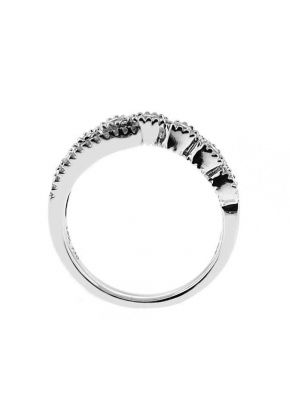 Crossover Style Right Hand Fashion Ring with Bezel Set Diamonds Surrounded by Beaded Milgrain in 18K White Gold