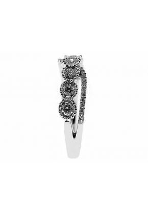 Crossover Style Right Hand Fashion Ring with Bezel Set Diamonds Surrounded by Beaded Milgrain in 18K White Gold