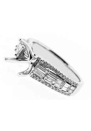 Baguettes and Round Diamonds Semi Mount Engagement Ring 18kt White Gold