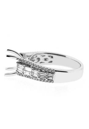 Baguettes and Round Diamonds Semi Mount Engagement Ring 18kt White Gold