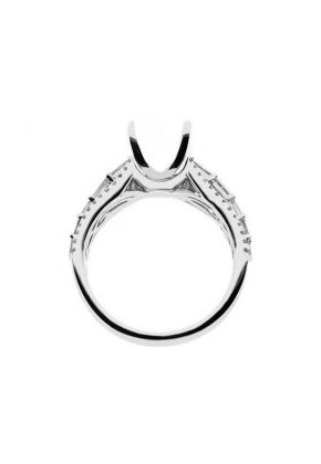 Baguettes and Round Diamonds Semi Mount Engagement Ring 18kt White Gold