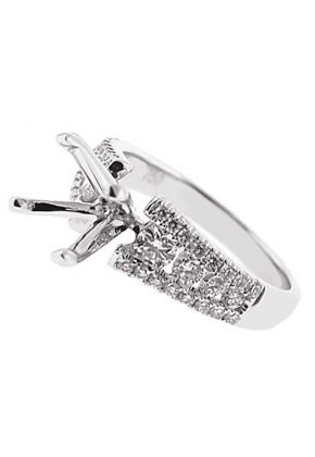 3 Row Graduating Diamonds Semi Mount Engagement Ring 18kt White Gold