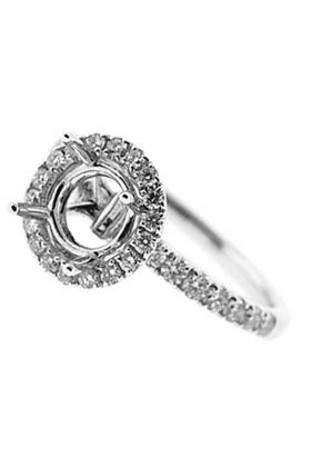 Circle Halo Diamond Semi Mount Engagement Ring 18kt White Gold