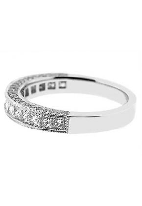 Triple Sided Combination Set Band with Channel Set Princess Cut Diamonds Bordered by Beaded Milgrain and Micro Pav?? Set Round Diamonds in 18k White Gold