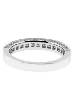 Triple Sided Combination Set Band with Channel Set Princess Cut Diamonds Bordered by Beaded Milgrain and Micro Pav?? Set Round Diamonds in 18k White Gold