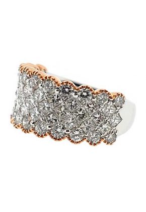 Two Tone Pav?? Set Statement Ring with Princess Cut Diamonds in 18K White Gold and Beaded Milgrain Border in Rose Gold
