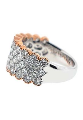 Two Tone Pav?? Set Statement Ring with Princess Cut Diamonds in 18K White Gold and Beaded Milgrain Border in Rose Gold