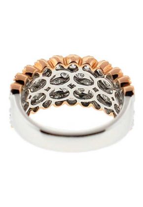 Two Tone Pav?? Set Statement Ring with Princess Cut Diamonds in 18K White Gold and Beaded Milgrain Border in Rose Gold