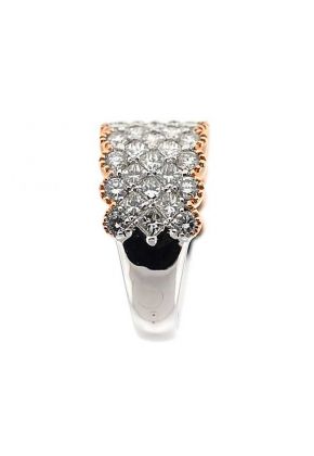 Two Tone Pav?? Set Statement Ring with Princess Cut Diamonds in 18K White Gold and Beaded Milgrain Border in Rose Gold