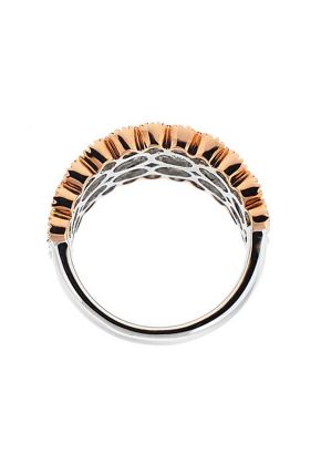 Two Tone Pav?? Set Statement Ring with Princess Cut Diamonds in 18K White Gold and Beaded Milgrain Border in Rose Gold