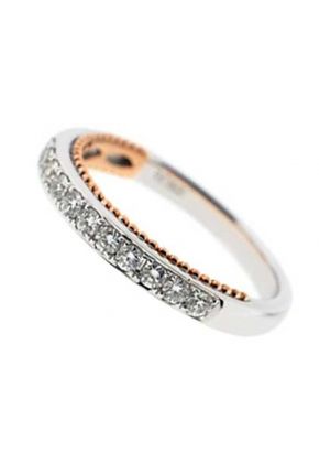 Single Row Micro-Prong Set Band with Round Diamonds in 18k White Gold and Beaded Milgrain in 18k Rose Gold