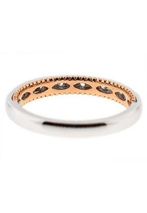 Single Row Micro-Prong Set Band with Round Diamonds in 18k White Gold and Beaded Milgrain in 18k Rose Gold