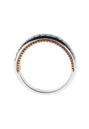 Single Row Micro-Prong Set Band with Round Diamonds in 18k White Gold and Beaded Milgrain in 18k Rose Gold
