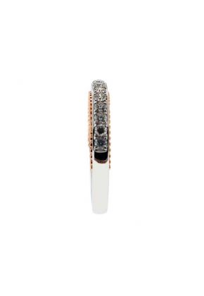 Single Row Micro-Prong Set Band with Round Diamonds in 18k White Gold and Beaded Milgrain in 18k Rose Gold