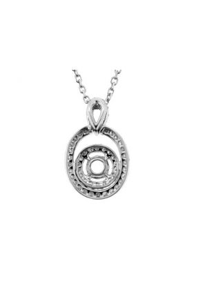 Double Halo Solitaire Pendant with Diamond Rounds and Inner Border of Beaded Milgrain in 18k White Gold
