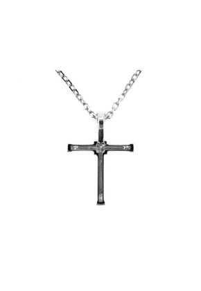 Cross Pendant with Princess Cut Diamonds Set Within 18k White Gold