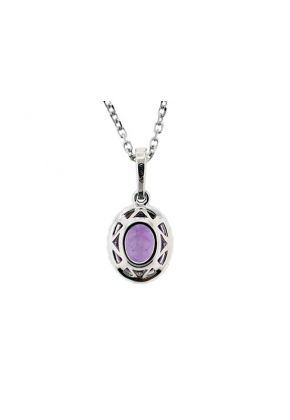 Oval Amethyst Pendant with Single Diamond Halo Set in 18K White Gold
