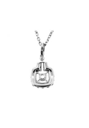 Halo Style Solitaire Square Pendant with Diamond Rounds Set in 18k White Gold