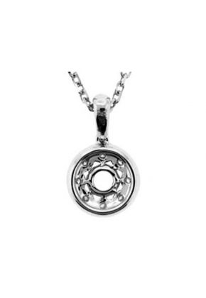 Round Solitaire Diamond Pendant with a Beaded Milgrain Design and Bezel Set Center in 18k White Gold
