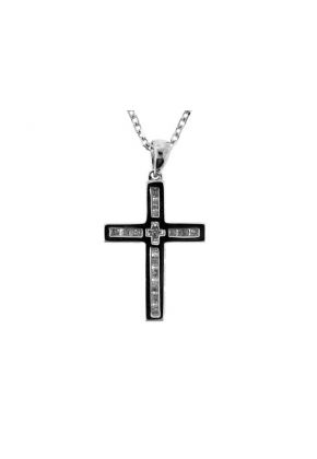 Cross Pendant with Channel Set Diamond Rounds in 18k White Gold