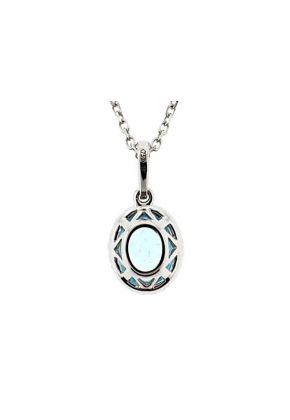 Oval Aquamarine Pendant with Single Diamond Halo Set in 18K White Gold