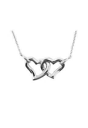 Interconnected Hearts Necklace with Diamond Rounds Set in 18k White Gold