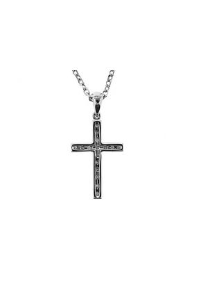 Two Tone Cross Pendant with Diamond Rounds Set in 18k White Gold Outlined by 18k Rose Gold