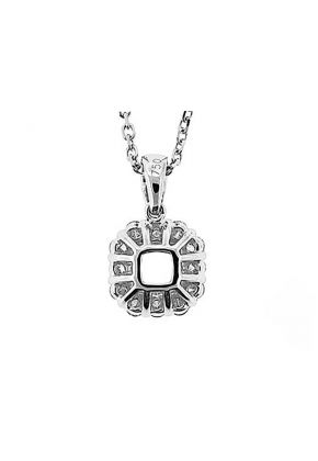 Square Solitaire Pendant with Halo of Round Diamonds Set in 18k White Gold