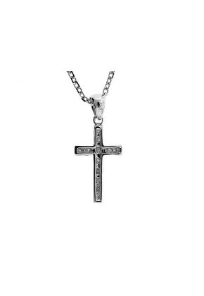 Cross Pendant with Prong Set Diamond Rounds in 18k White Gold