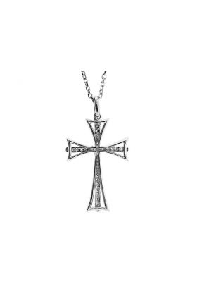 Cross Pendant with Diamond Rounds Bordered by Solid 18k White Gold