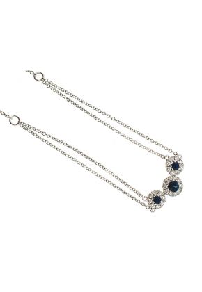 3 Stone Sapphire Necklace with Diamond Halos Around Each in 14K White Gold
