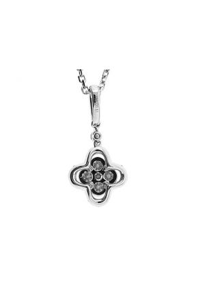 Halo Style Clover Pendant with Round Diamonds Set in 18k White Gold