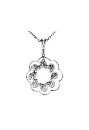 Pendant with Drop Shaped Clusters of Diamond Rounds Outlined by Row of Diamond Rounds Set in 18k White Gold