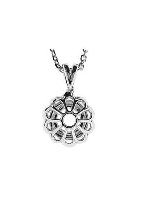 Solitaire Pendant with a Flower Design of Diamond Rounds Traced by Beaded Milgrain and Set in 18k White Gold