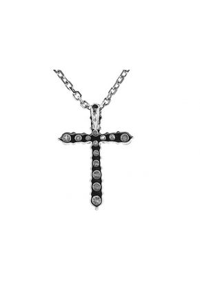 Cross Pendant with Prong Set Diamond Rounds Set in 18k White Gold