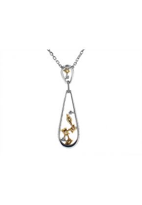 Dangling Long Drop Shaped Pendant with Diamond Rounds & Scattered Fancy Yellow Diamonds Set in 18k White Gold