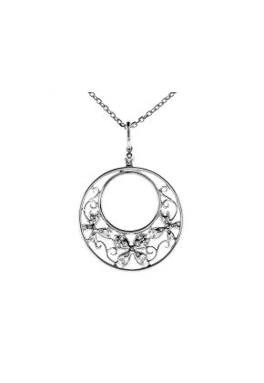 Round Pendant with Filigree Design and Diamond Rounds Set in 18k White Gold
