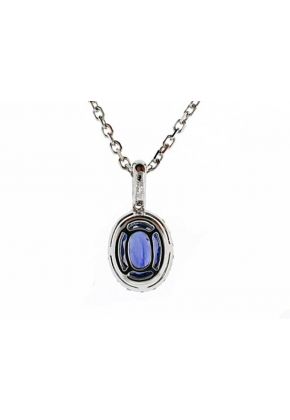 Sapphire Oval Pendant with Diamond Halo in 18K White Gold