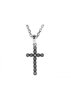 Cross Pendant with Bezel Set Diamond Rounds in 18k White Gold