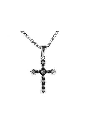 Cross Pendant with Prong Set Diamond Rounds in 18k White Gold