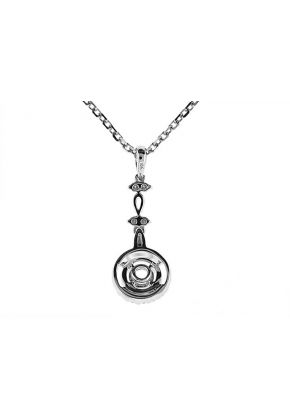 Round Solitaire Dangling Pendant with Diamond Rounds and a Double Border of Beaded Milgrain in 18k White Gold