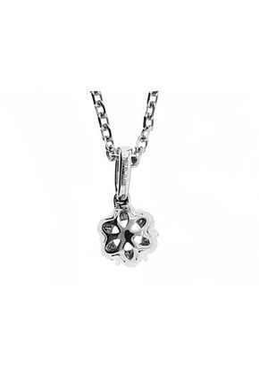 Flower Solitaire Pendant with Halo of Round Diamonds in 18k White Gold