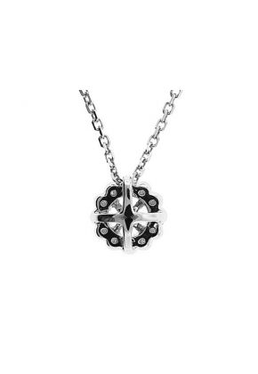 Flower Solitaire Pendant with Round Diamonds Set Within 18k White Gold