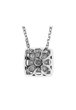 Square Pendant with Cluster of Round Diamonds Bordered by Halo of Round Diamonds in 18k White Gold