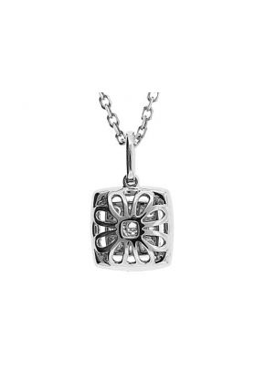Square Pendant with Prong Set Cluster of Diamonds Surrounded by Halo in 18k White Gold