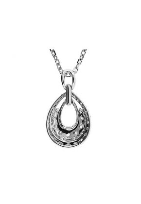 Drop Shape Graduated Pendant with Double Row of Diamond Rounds Set in 18k White Gold